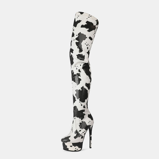 Cow Pattern Over The Knee Boots