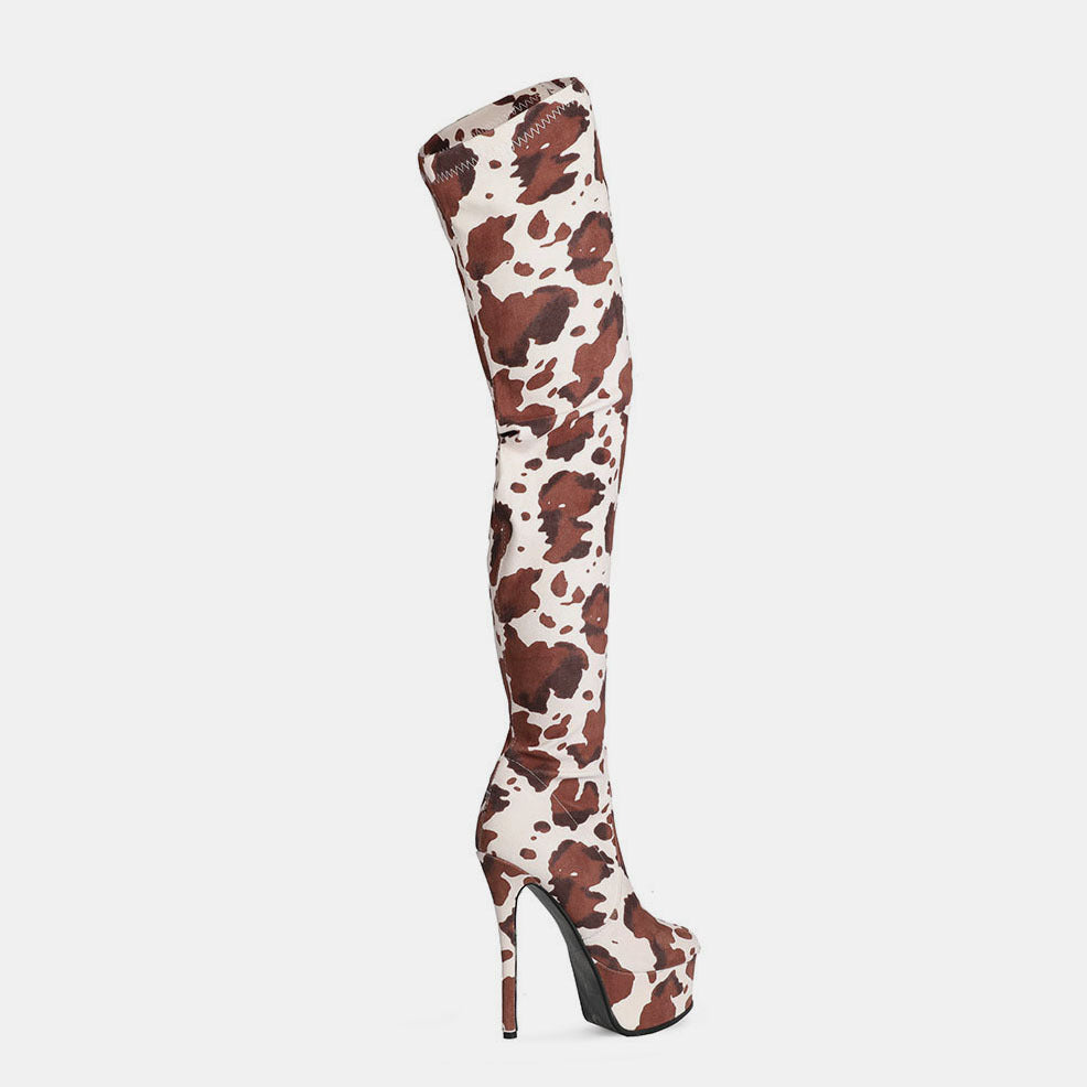 Cow Pattern Over The Knee Boots