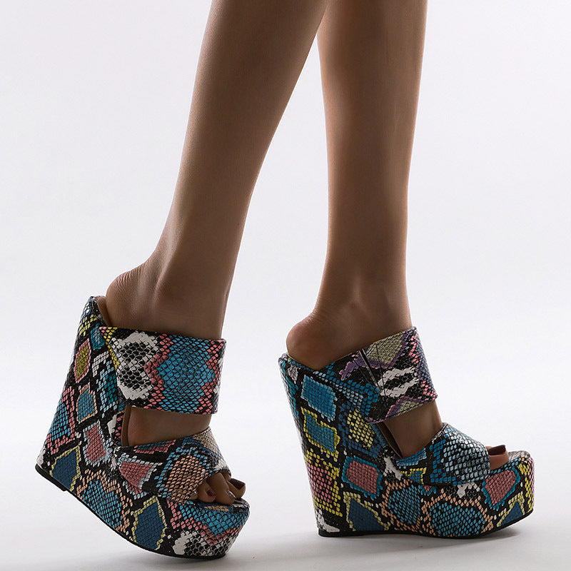 Snake Print High-Heeled Wedge