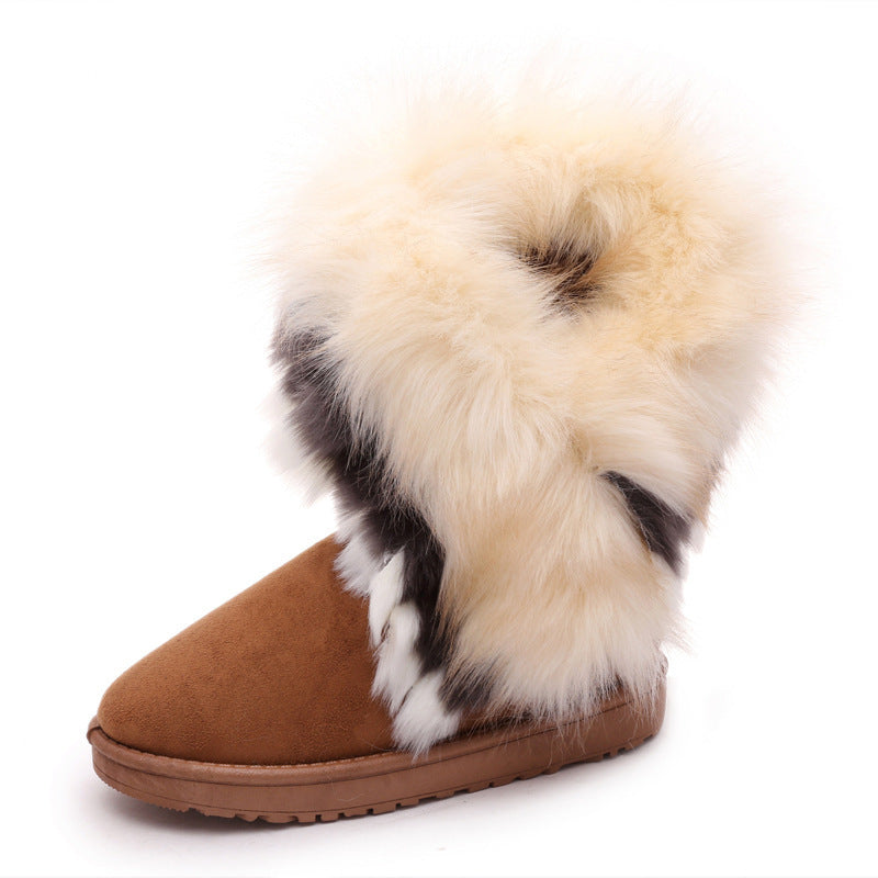 fox fur thick-soled non-slip boots