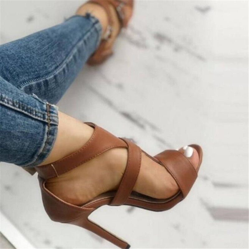 Leather Peep Toe Ankle Buckle Strap