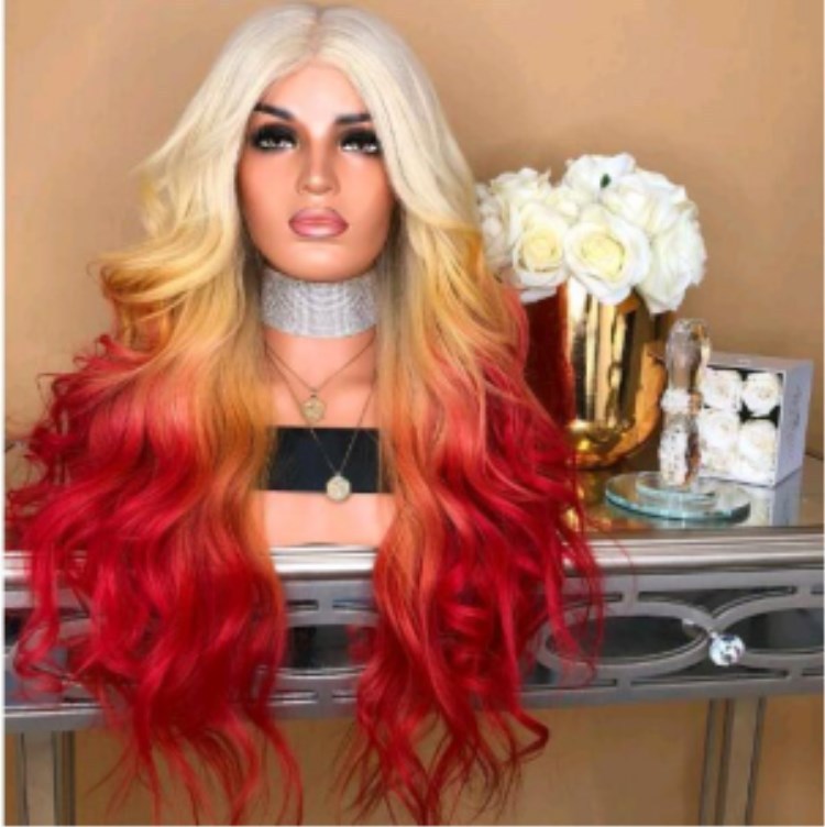 Red Dyed Curly Wig Big Waves