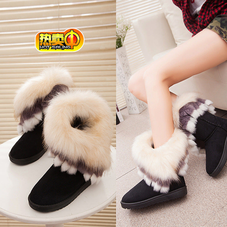 fox fur thick-soled non-slip boots