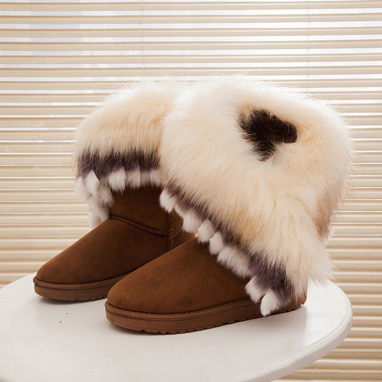 fox fur thick-soled non-slip boots
