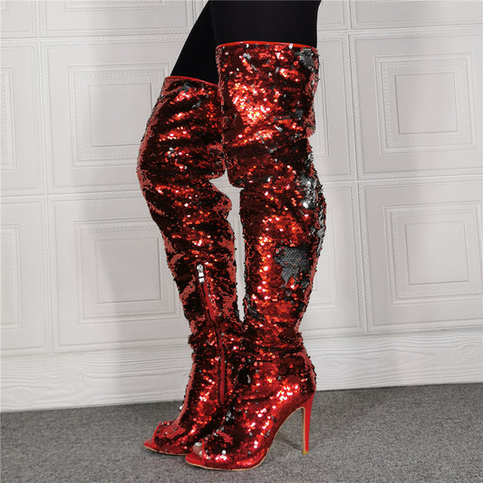 Sequin High Heel Over Knee Boots