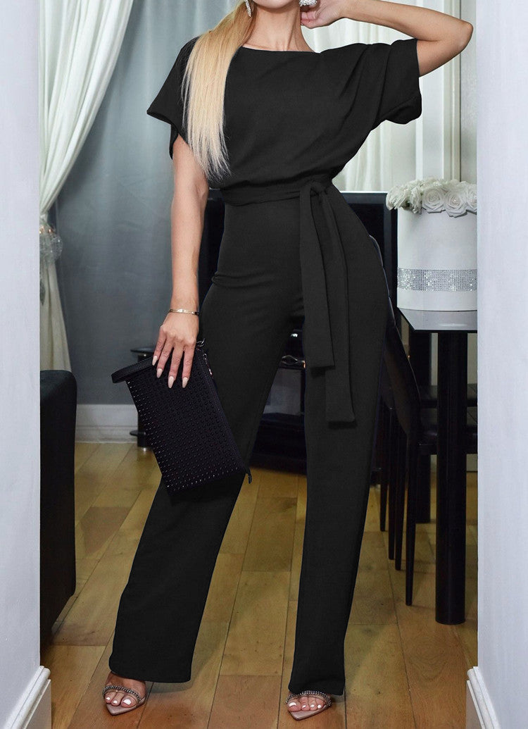 Lace-up Short-sleeved Jumpsuit