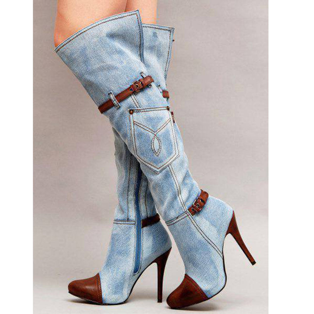 Denim High Heel Boots