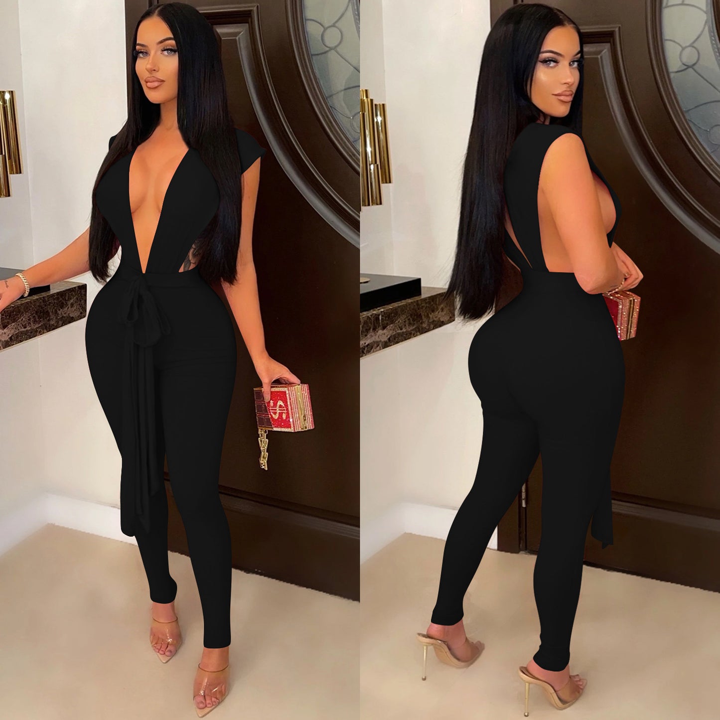 V-neck Sleeveless Jumpsuit