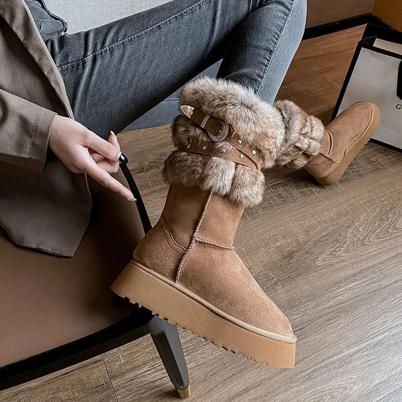 Fleece-lined Platform Padded Boots