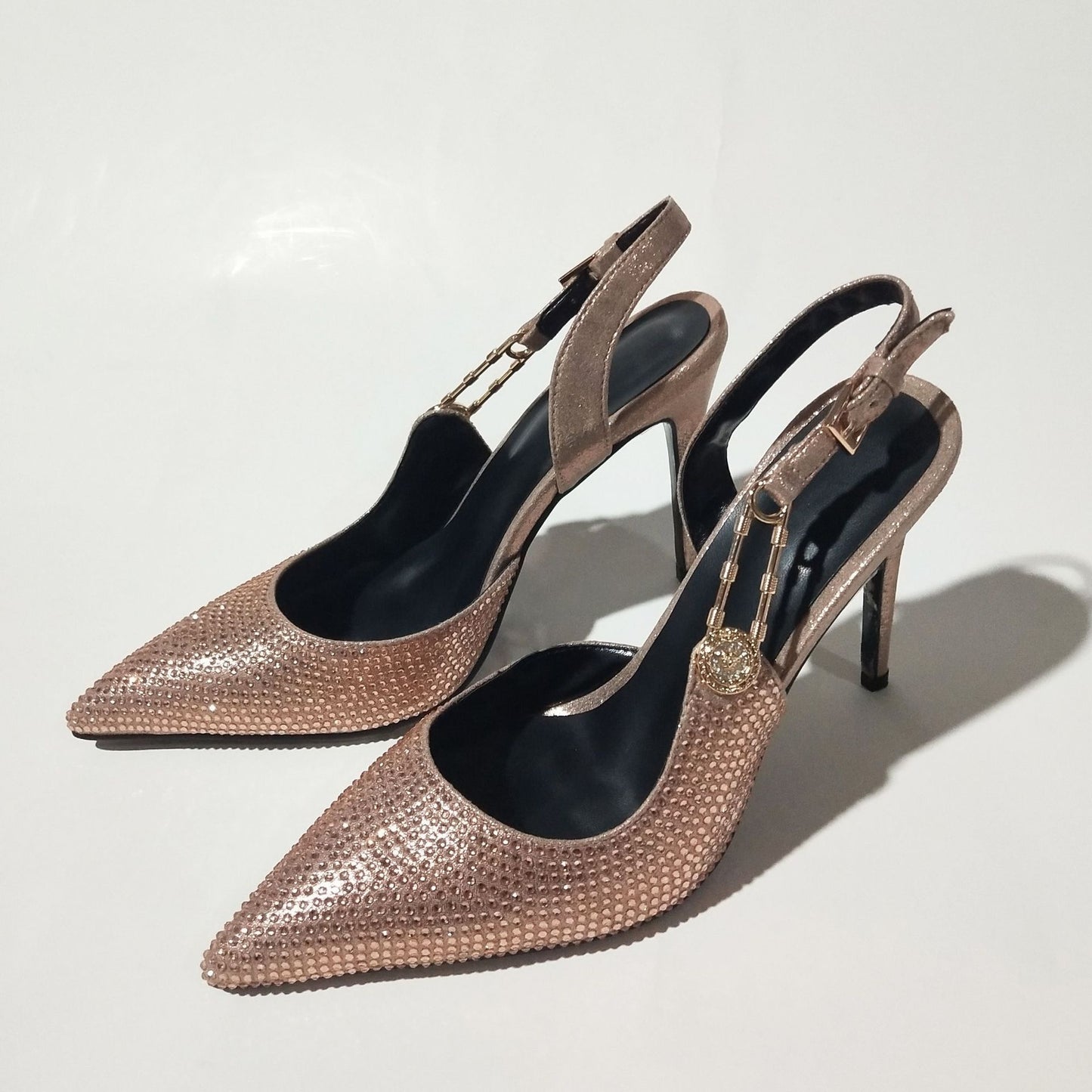 Rhinestone Pointed Toe Strap Decorative High Heels