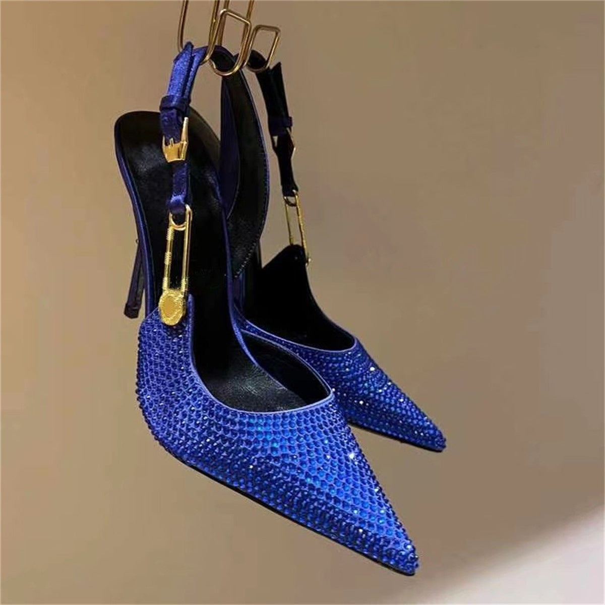 Rhinestone Pointed Toe Strap Decorative High Heels