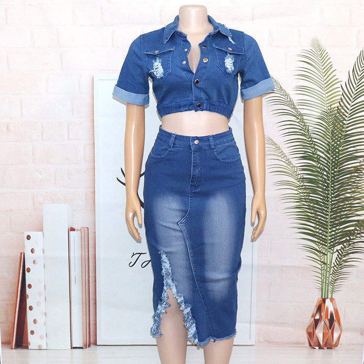 Denim  Skirt Suit