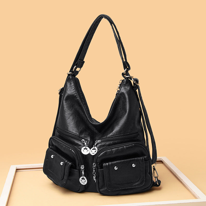 Soft Leather Textured Shoulder Bag