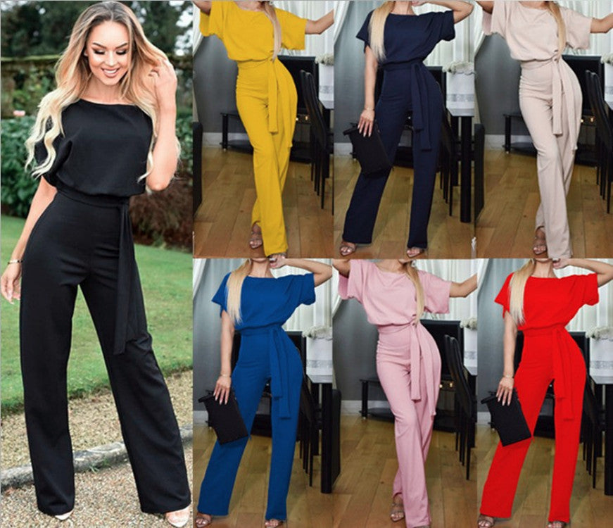 Lace-up Short-sleeved Jumpsuit