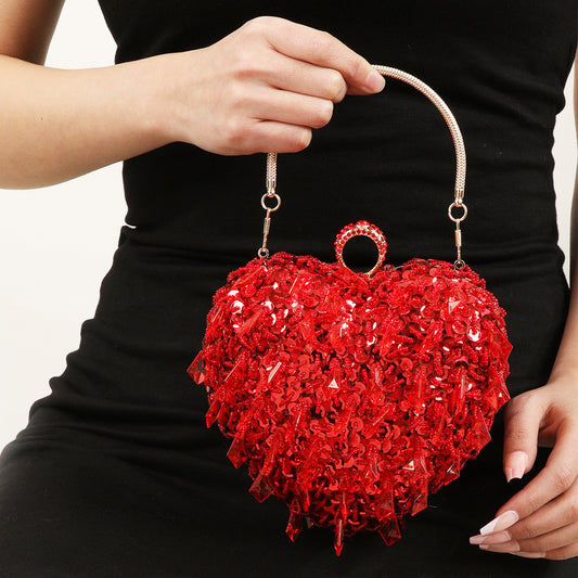 Embroidered Beaded Heart-shaped Handbag