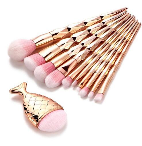 11Pcs Diamond Rose Gold Makeup Brushes Set