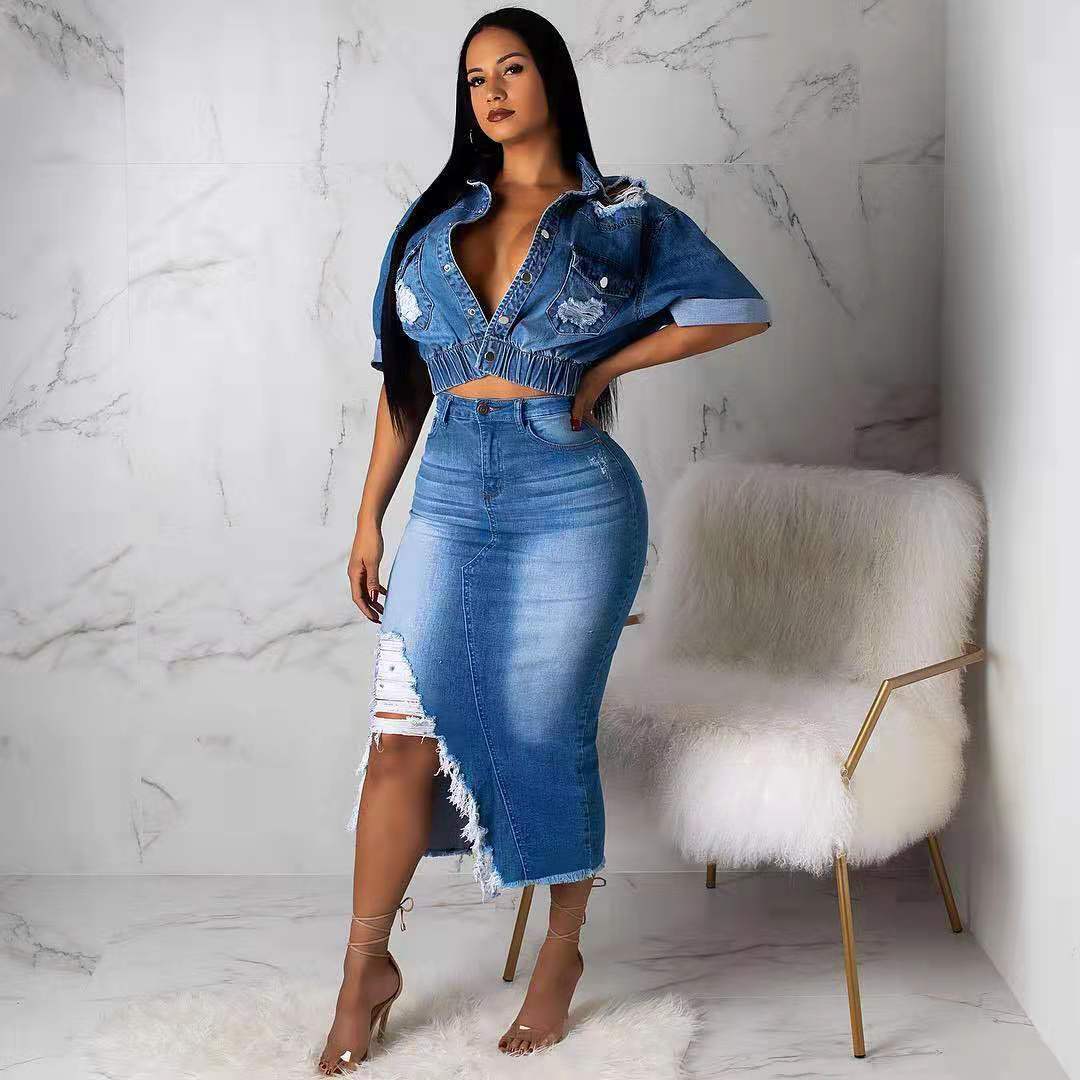 Denim  Skirt Suit