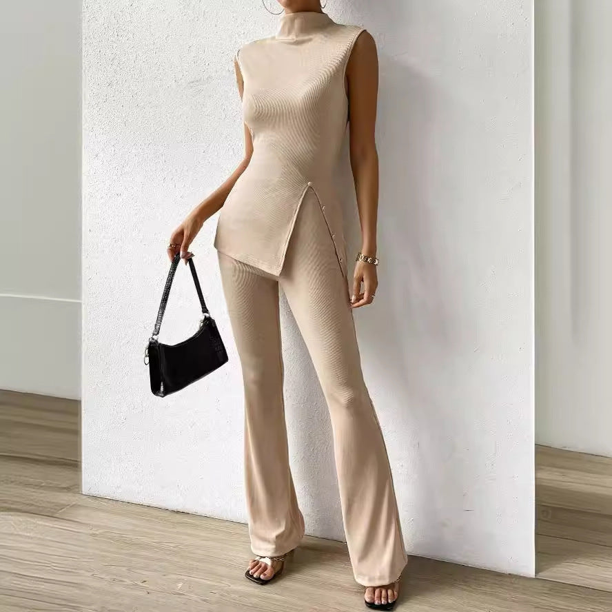 Stand Collar Wide Leg Pants