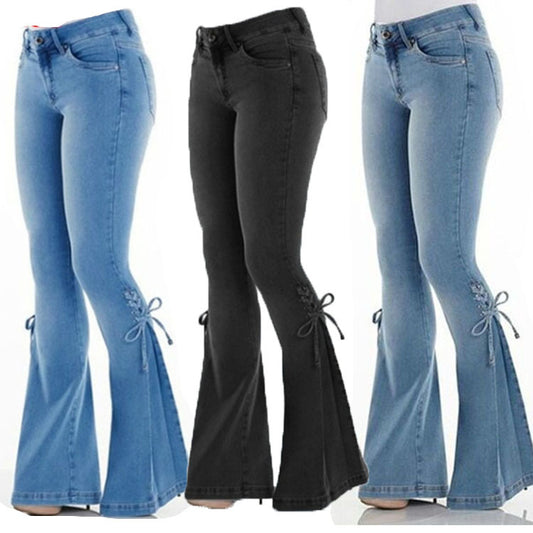 Mid-waisted denim stretch jeans