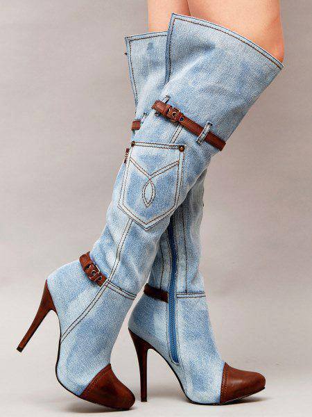 Denim High Heel Boots