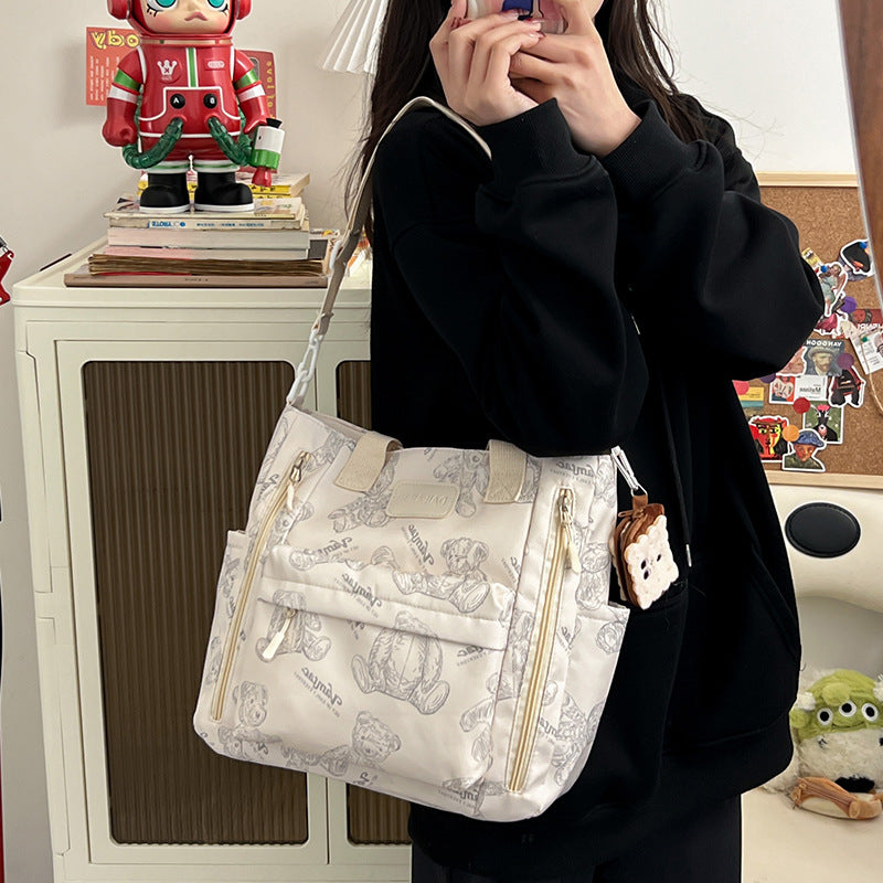 Bear Print Large Capacity Multi-Pocket Tote Bag