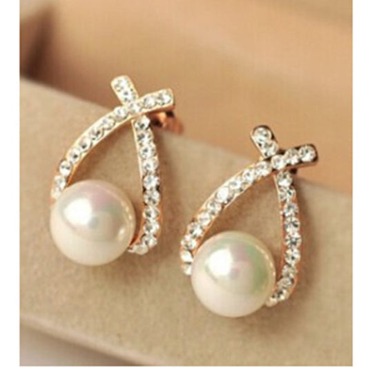 Cross pearl earrings