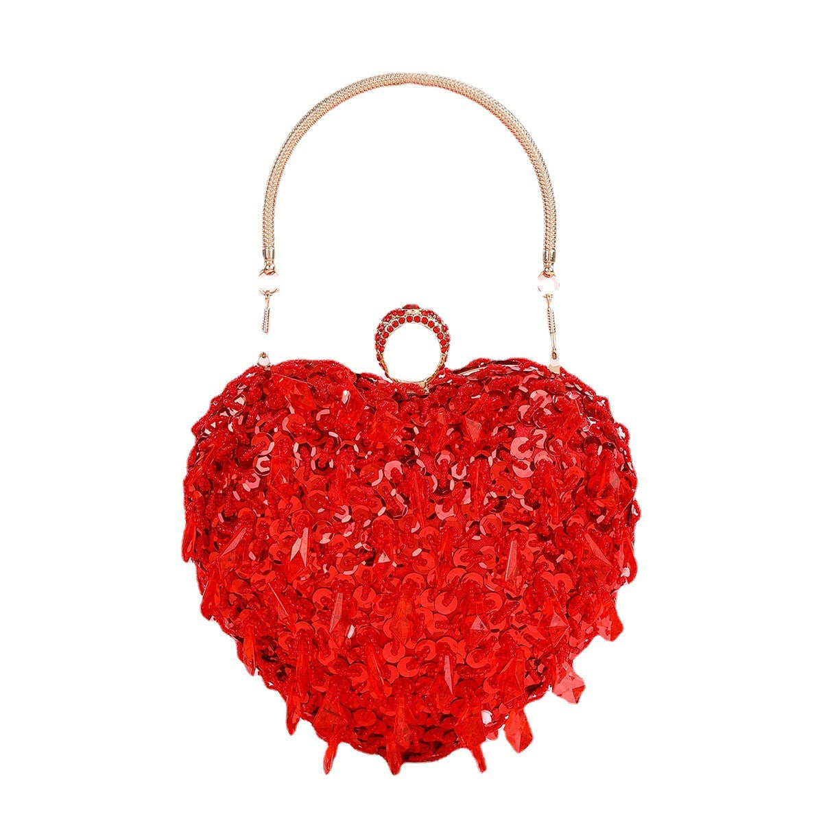 Embroidered Beaded Heart-shaped Handbag
