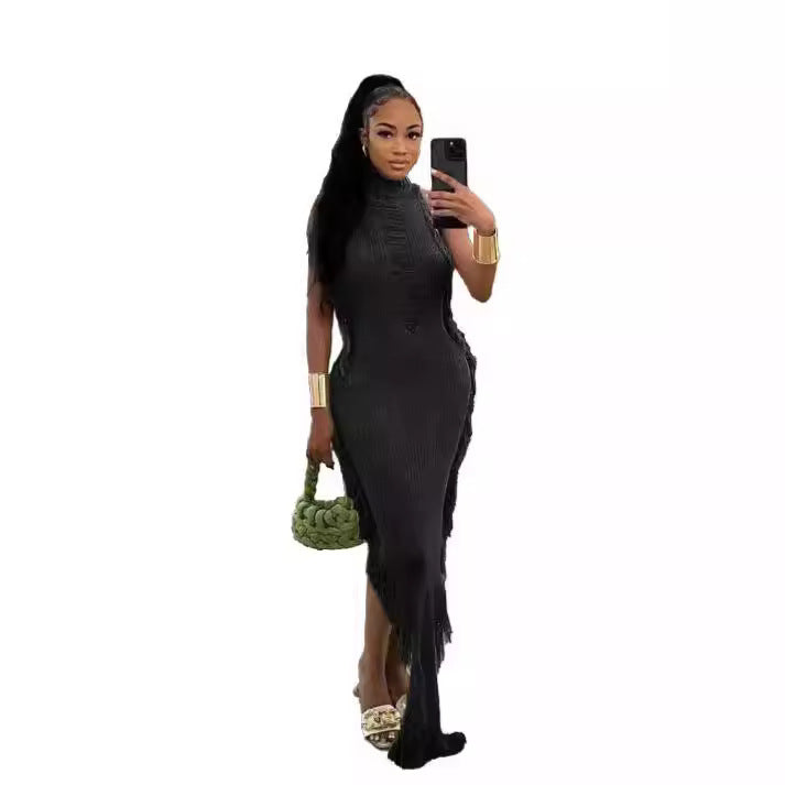 Knitted Solid Color Tassel Jumpsuit