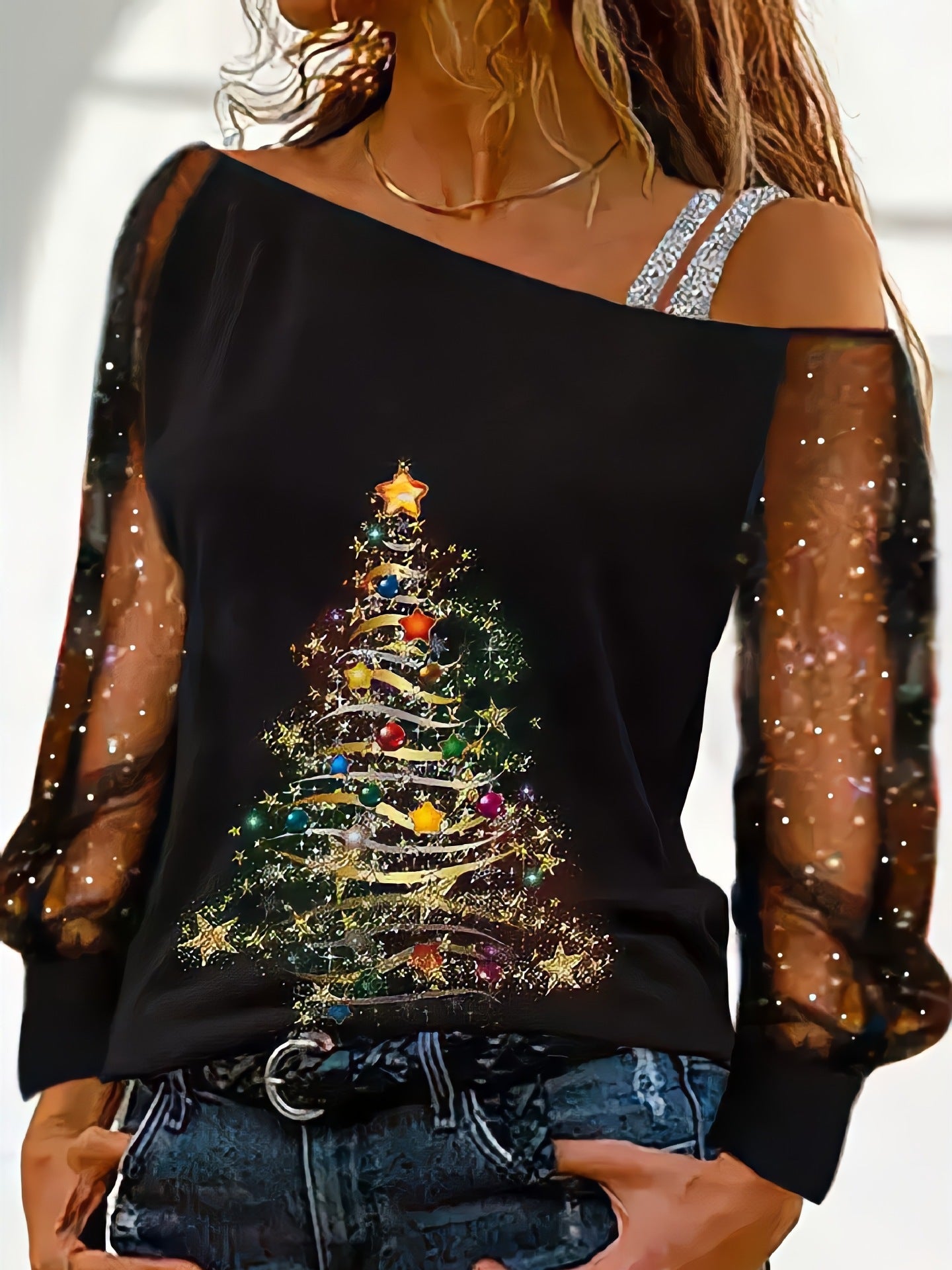 Off-shoulder Christmas Top