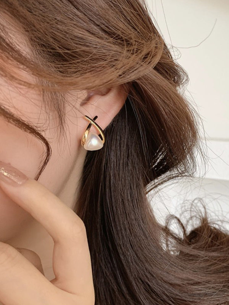 Cross Pearl Earrings