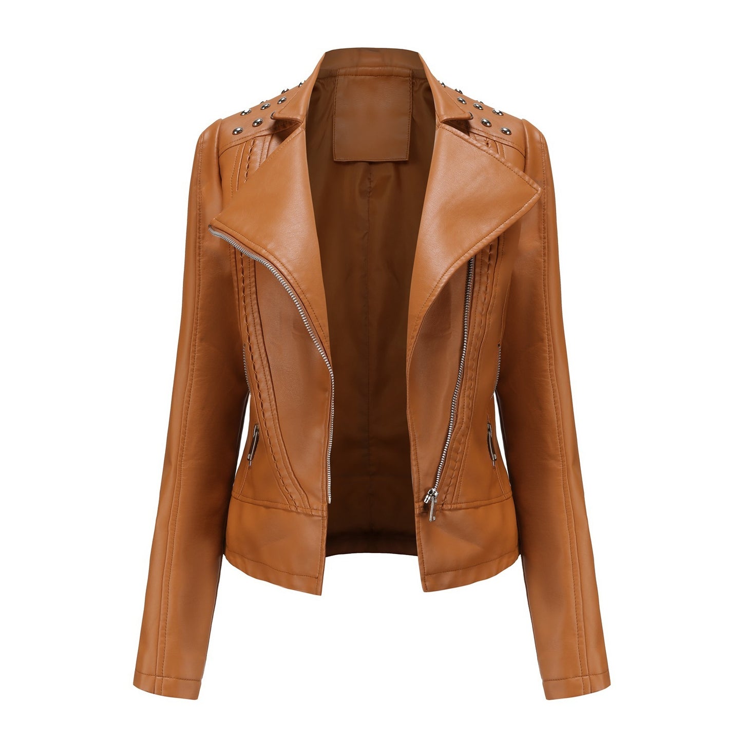 Beaded Leather Long-sleeved Jacket