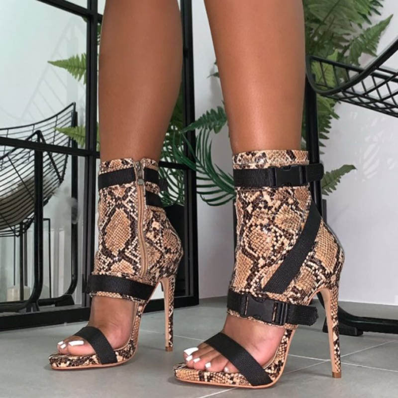 Snake print color block high heels