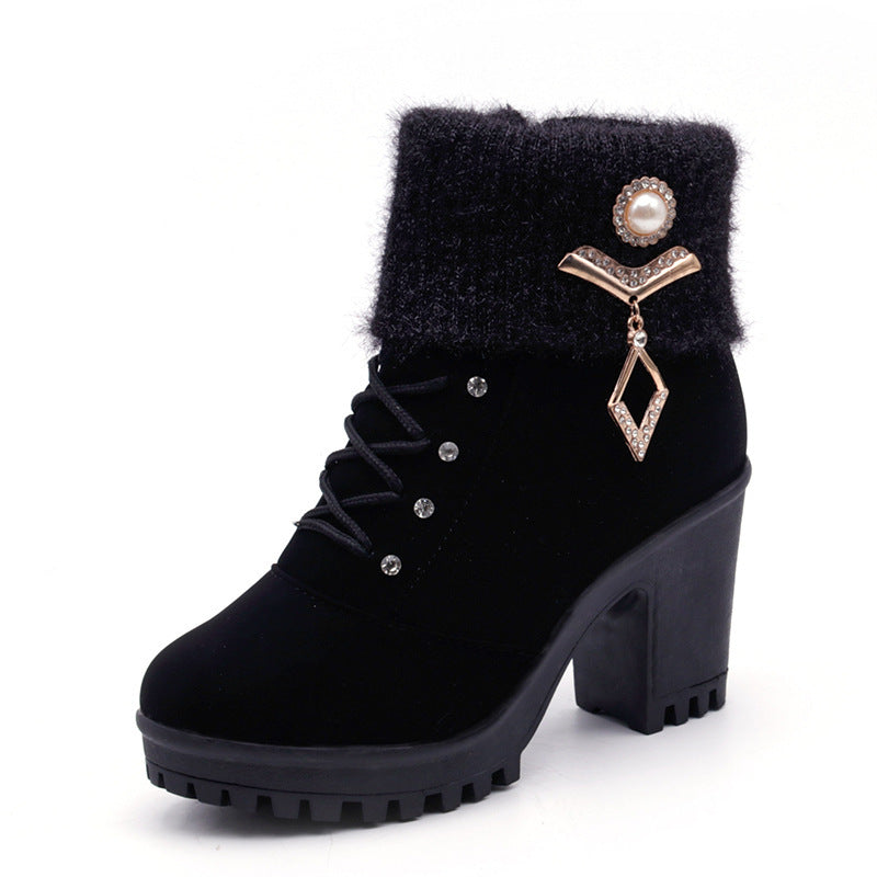 Round high-heel boots