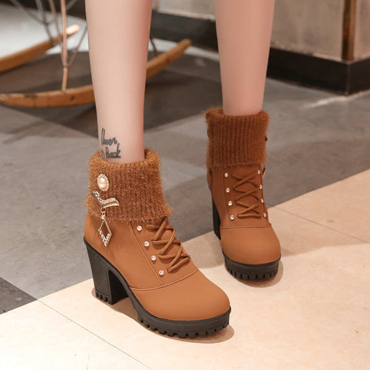 Round high-heel boots