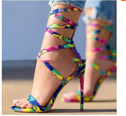 Multicolor Strap High-heeled