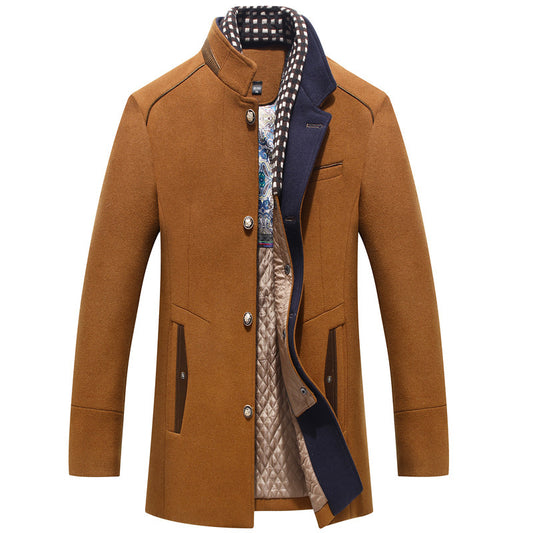 Men's Woolen Coat Thickened Scarf Collar