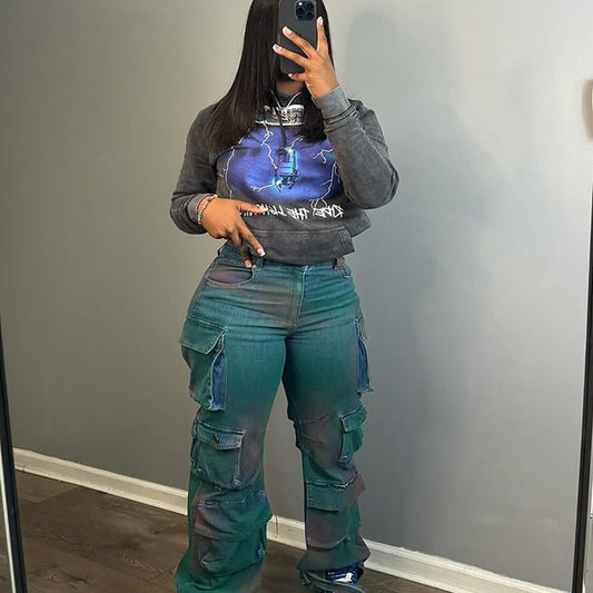 Multi-pocket Tie-dyed Jeans