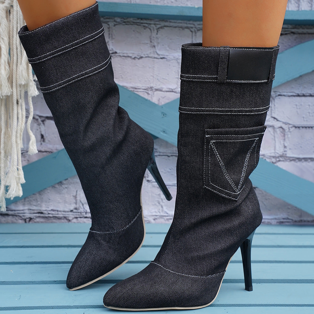 Denim Western Boots