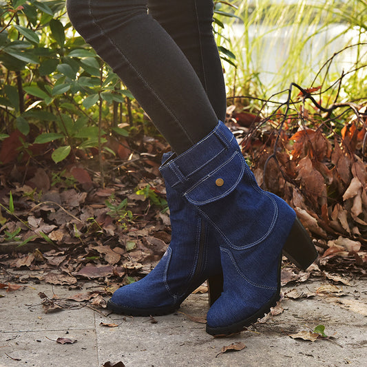 Denim Mid Tube Women Boots