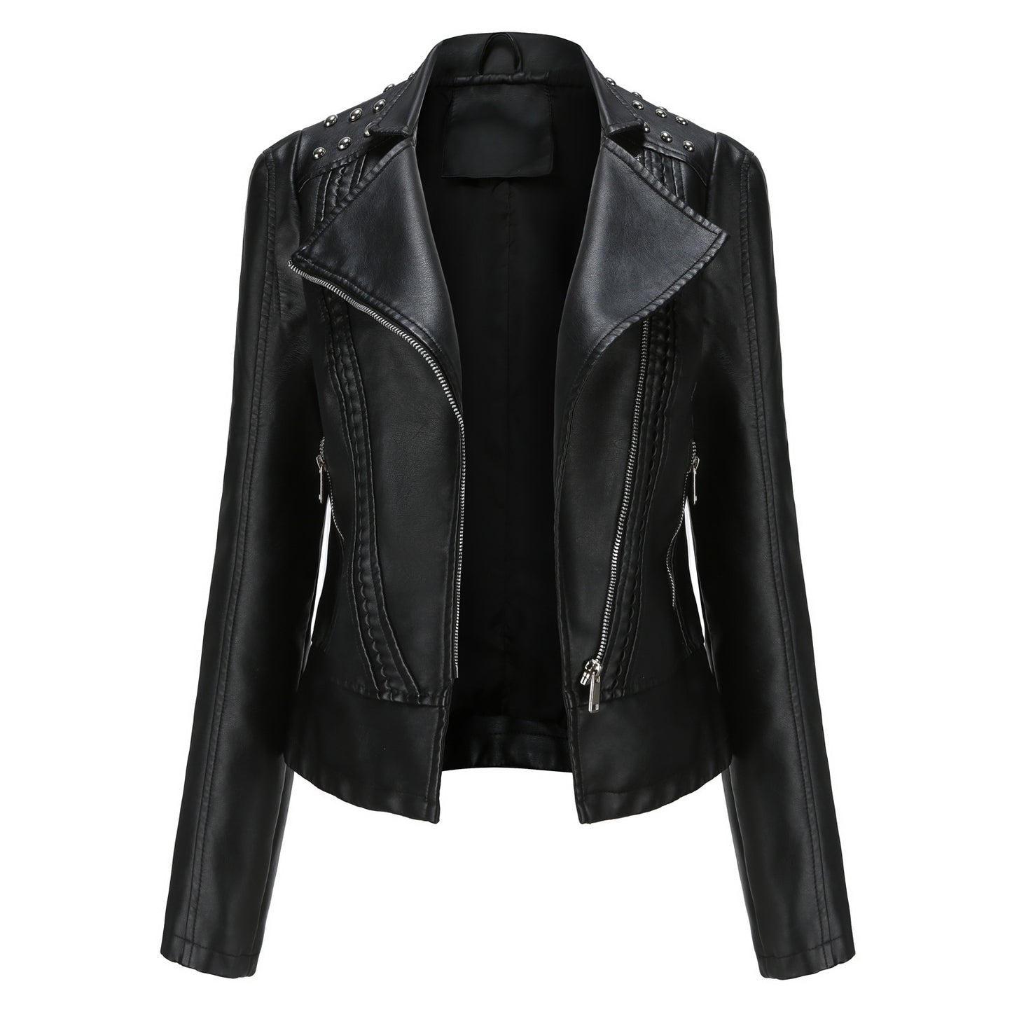 Beaded Leather Long-sleeved Jacket