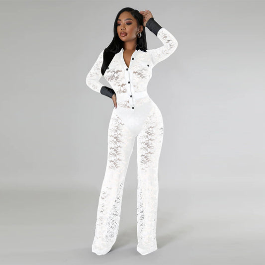 Lace Contrast-color Jumpsuit