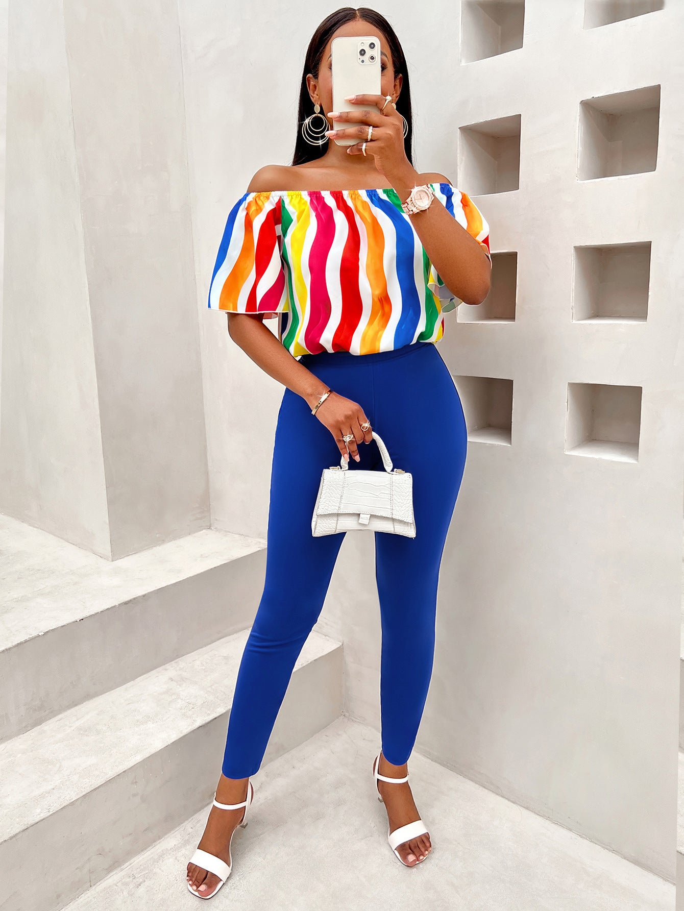 Casual Off-shoulder Short Sleeve Set