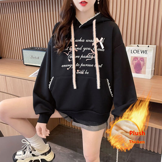 Hooded Design Letter Long Sleeve Sweater