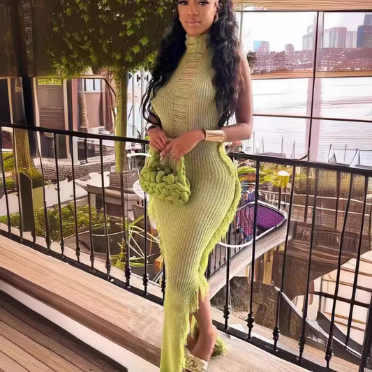 Knitted Solid Color Tassel Jumpsuit