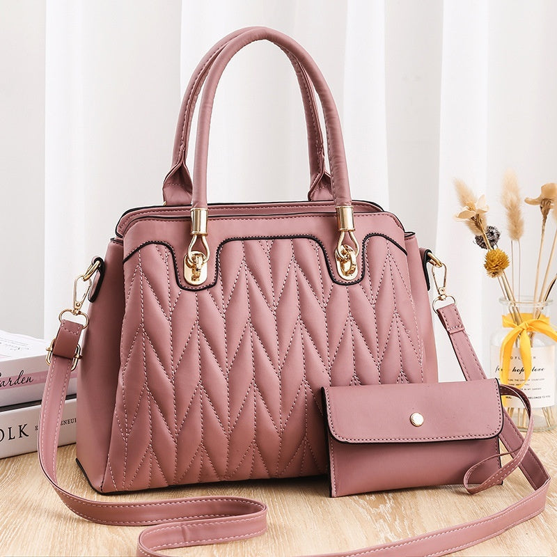 Embroidered Diamond Pattern Handbag