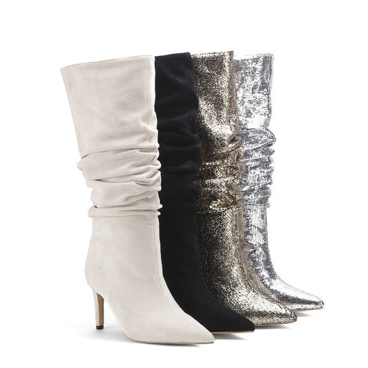 Pleated Mid-boots Silver