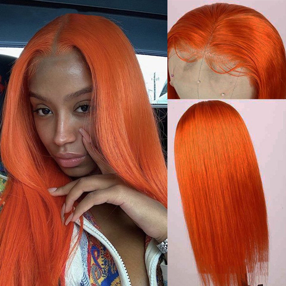 Split Orange Long Straight Wig