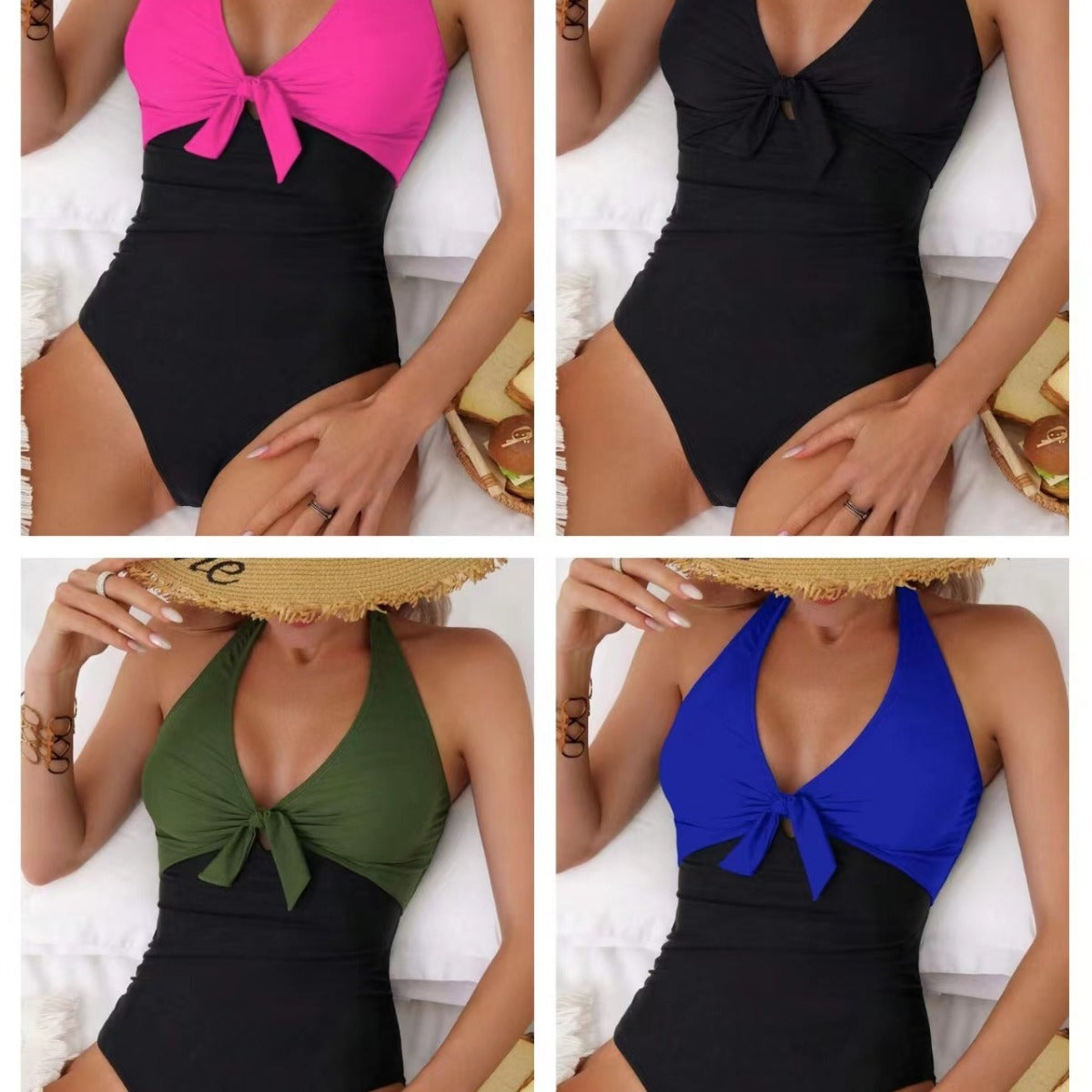 Casual Versatile One-piece Patchwork Swimsuit