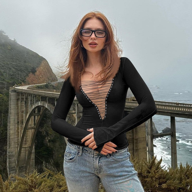 V-neck Lace Up Top