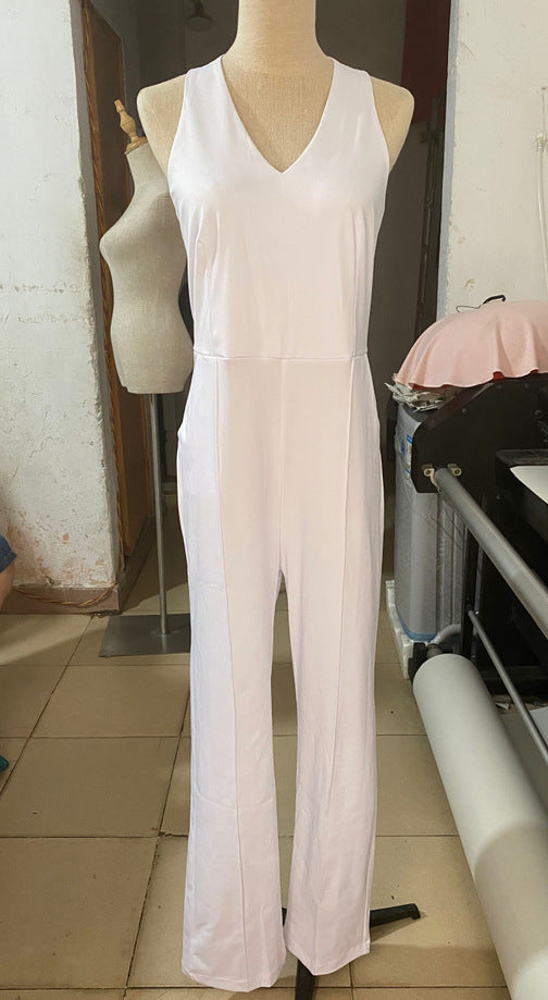 V-neck Halter Backless Sleeveless Jumpsuit